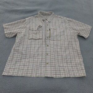 Natural Gear Shirt Men XL Plaid Button Up Lightweight Fishing Vented Beige